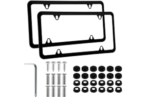 Alpmosn 2PCS Stainless Steel License Plate Frames, 4 Holes Car Licence Plate Covers with Screws Washers and Caps, Car Exterio