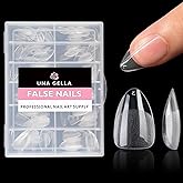 UNA GELLA Short Fake Nails Tips Almond Shape 504PCS Soft Press On Gel x Nail Tips Pre Shaped For Women Home Almond Nail Exten