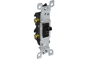 Leviton 1451-2E 15 Amp, 120 Volt, Toggle Framed Single-Pole AC Quiet Switch, Residential Grade, Grounding, Black