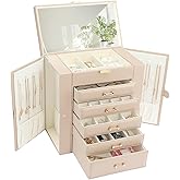 V-LAFUY Large Jewelry Box, Jewelry Boxes for Women Large Jewelry Organizers and Storage Apricot