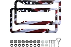 American Flag License Plate Frame Holder - 2 Pack Universal Aluminum Matte Stripe US Flag Gloss Patriotic Car Plate Frame Cov