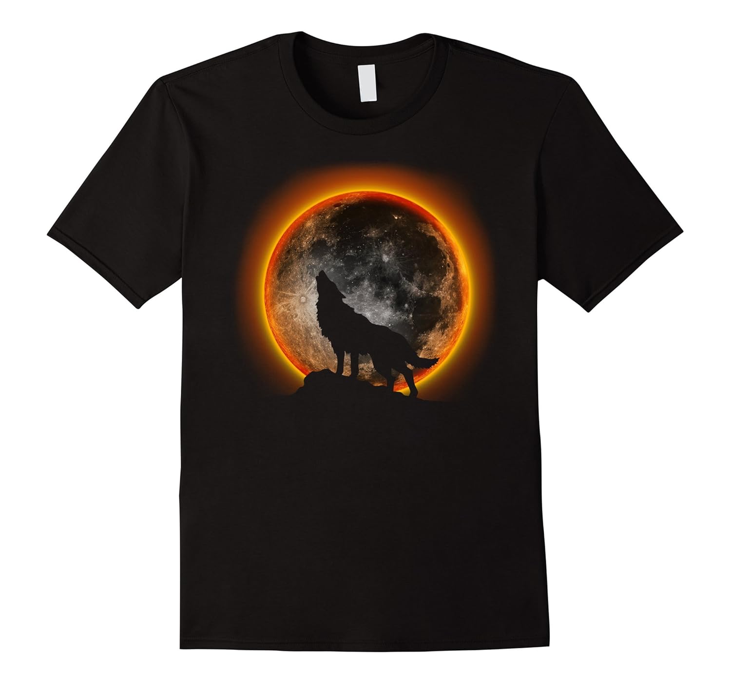 2017 Total Solar Eclipse T-Shirt - Wolf , Moon and Sun Shirt-BN