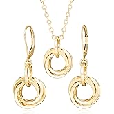 Elegant Love Knot Gold Jewelry Set For Women - 14k Yellow Gold Fill Leverback Dangle Earrings And 20 Inch Necklace Gift Set I