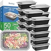 Dealusy 50 Pack (100-Piece) 24 oz Meal Prep Containers Reusable with Lids, Sturdy Leakproof & Food Safe, Microwave, Freezer, 