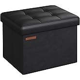 SONGMICS Small Folding Storage Ottoman, Foot Rest Stool, Cube Footrest, Synthetic Leather, 12.2 x 16.1 x 12.2 Inches, 286 lb 