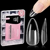 Beetles Gel Nail Tips Medium Almond Pre-Etched Nail Tips, 12 Sizes 288 PCS Half Matte Full Cover Gel Nail Tips False Nails Cl