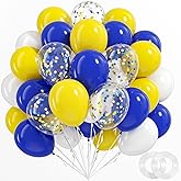 BAUANOOY Blue and Yellow Balloons, 60pcs 12 Inch Royal Blue Yellow White Balloons with Confetti Balloons for Wedding Graduati