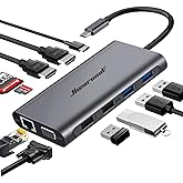 Hiearcool USB C Hub, USB-C Laptop Docking Station, 11IN1 Triple Display Type C Adapter Compatible for Dell Hp Lenovo Windows 