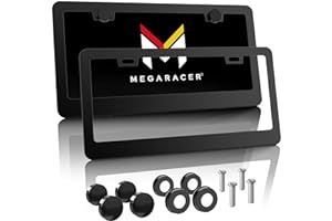 Mega Racer Matte Black License Plate Frame 2 Pack - 2 Hole Slim Front and Rear Metal Aluminum License Plate Holder Cover with