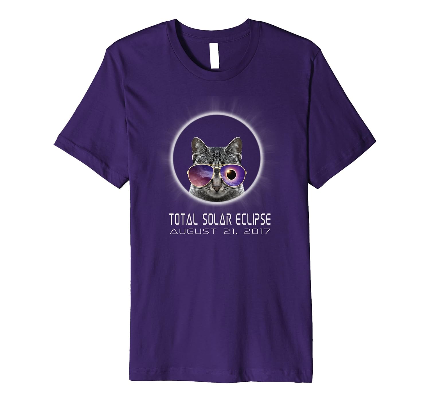 2017 Total Solar Eclipse Cat with Sunglass T Shirt-BN