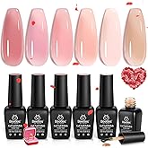 Beetles Gel Nail Polish Set, 6 Colors Jelly Gel Polish Nude Pink Gel Neutral Nail Art Design Translucent Gel Nail Kits Soak O