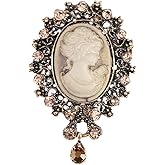 lureme Vintage Elegant Victorian Lady Beauty Cameo with Crystal Brooch Pin (br000017)