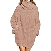 Pink Queen Women's Loose Turtleneck Oversize Long Pullover Sweater Dress