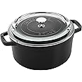 STAUB Cast Iron Dutch Oven 4-qt Round Cocotte with Glass Lid, Made in France, Serves 3-4, Black