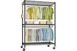 FUTASSI P3 Plus Rolling Clothes Rack, Clothing Racks for Hanging Clothes, Heavy Duty Garment Rack with Wheels, Freestanding P