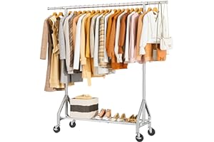 HYSEYY Heavy Duty Clothes Rack Load 450 LBS, Metal Garment Rack, Standing Rolling Clothing Rack for Hanging Clothes with Stur