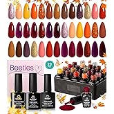 Beetles 23Pcs Fall Gel Nail Polish Kit Winter 20 Colors with Base Gel Top Coat Orange Brown Burgundy Red Yellow Gel Polish Se