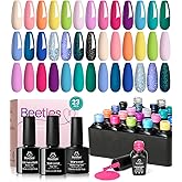 Beetles 23Pcs Gel Nail Polish Set with Base Gel Top Coat Summer Bright Colors, 2024 Summer Gel Polish Kit Blue Pink Purple Or