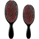 Geiserailie Hair Brushes, 2 Pieces Boar Bristle Hair Brushes with Nylon Quill, Natural Bristles Hair Extensions and Fine Hair