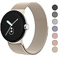 Amzpas Metal Band Compatible with Google Pixel Watch Bands for Women Men, Stainless Steel Mesh Loop Adjustable Wristband Repl