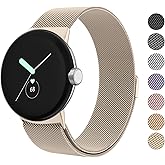 Amzpas Metal Band Compatible with Google Pixel Watch Bands for Women Men, Stainless Steel Mesh Loop Adjustable Wristband Repl