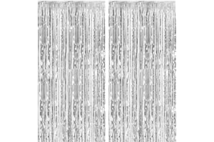 2 Pack Foil Curtain Backdrop Silver Metallic Tinsel Foil Fringe Curtains Photo Booth Props for Birthday Wedding Engagement Ba