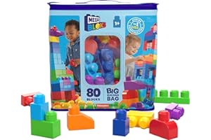 MEGA BLOKS First Builders Toddler Blocks Toys Set, Big Building Bag with 80 Pieces and Storage, Blue, Ages 1+ Years