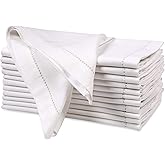 Decorative Cloth dinner Napkins With Hemstitched-Flax Cotton -White color,20x20,Wedding / Cocktails Napkins, Mitered Corners,