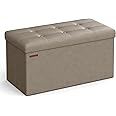 SONGMICS 30 Inches Folding Storage Ottoman Bench, Storage Chest, Footrest, Coffee Table, Padded Seat, Faux Leather, Holds up 