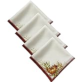 Elrene Home Fashions Autumn Pumpkin Grove Fall Napkins, Seasonal Fall Cloth Napkins, 17" x 17", Set of 4