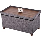 Ao Lei 30 Inches Storage Ottoman Bench, Storage Bench with Wooden Legs for Living Room Ottoman Foot Rest Removeable Lid for B