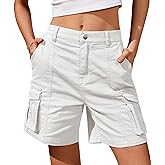 IVIR Bermuda Shorts for Women Cargo Shorts Knee Length 6 Pockets Elastic Waist Long Shorts for Summer Casual