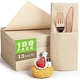 Gezond 100pcs Compostable Paper Napkins, Disposable Dinner Napkins 13 x 13 in Unbleached 2-ply Eco Lunch Tissue Natural