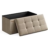 SONGMICS 30 Inches Folding Storage Ottoman Bench, Storage Chest, Foot Rest Stool, Light Taupe ULSF047R01