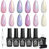 Beetles Pearl Gel Nail Polish, 6 Colors Shimmer Pearl White Pink Purple Mermaid Nail Drawing Gel Polish Soak Off Uv Led Gel P