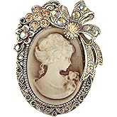 Alilang Vintage Inspired Crystal Rhinestone Victorian Lady Cameo Brooch Pin Maiden Flower Ribbon Bow Pendant