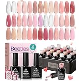 Beetles Pink Nude Gel Nail Polish Set, 20 Colors Summer Neutral Jelly Pink Sheer Glitter White Color Soak Off UV Gel Kit with