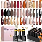 Beetles 23Pcs Gel Nail Polish Kit, 20 Fall Colors Nude Pink Brown Burgundy Red Gel Polish Set with Base Top Coat Verse of Ros