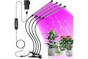 Sondiko Grow Lights for Indoor Plants Full Spectrum - Auto On/Off Timer (3/9/12H) & Dimmer (9 Levels) - Adjustable Gooseneck 