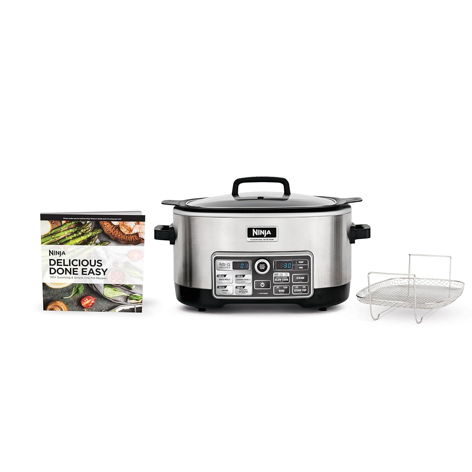 Ninja Auto-iQ Multi/Slow Cooker with 80-Pre-Programmed Auto-iQ Recipes for Searing, Slow Cooking, Baking and Steaming with 6-Quart Nonstick Pot (CS960)