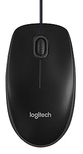 Logitech B100 Corded Mouse – Wired USB Mouse for Computers and Laptops, for Right or Left Hand Use, Black