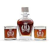 Crown & Leaf Design Decanter Set, Personalized Decanter Set With Glasses, Whiskey Decanter Set, Stylish Custom Decanter Set A