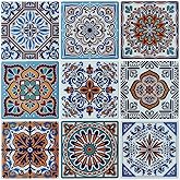 LONGKING Peel and Stick Backsplash Tile Stickers, Colorful Talavera Mexican Tile, Stick on Wall Tiles (10 Sheets)