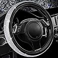 CAR PASS Bling Diamond Leather Steering Wheel Cover, with Sparkly Crystal Glitter Rhinestones Universal Fit 14" 1/2-15" Car W