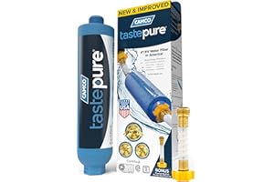 Camco TastePURE RV Water Filter - New & Advanced RV Inline Water Filter with Flexible Hose Protector - GAC & KDF Water Filter