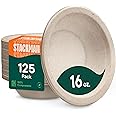 Paper Bowls, 100% Compostable Disposable Soup Bowl [125-Pack] - {PFAS-Free} - {BPI Certified} - [16 oz] Heavy Duty, Eco-Frien