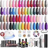 MEFA 56 Pcs Gel Nail Polish Kit with U V Light, 32 Colors All Seasons Soak Off Gel Polish Nail Set with Matte/Glossy Base Top