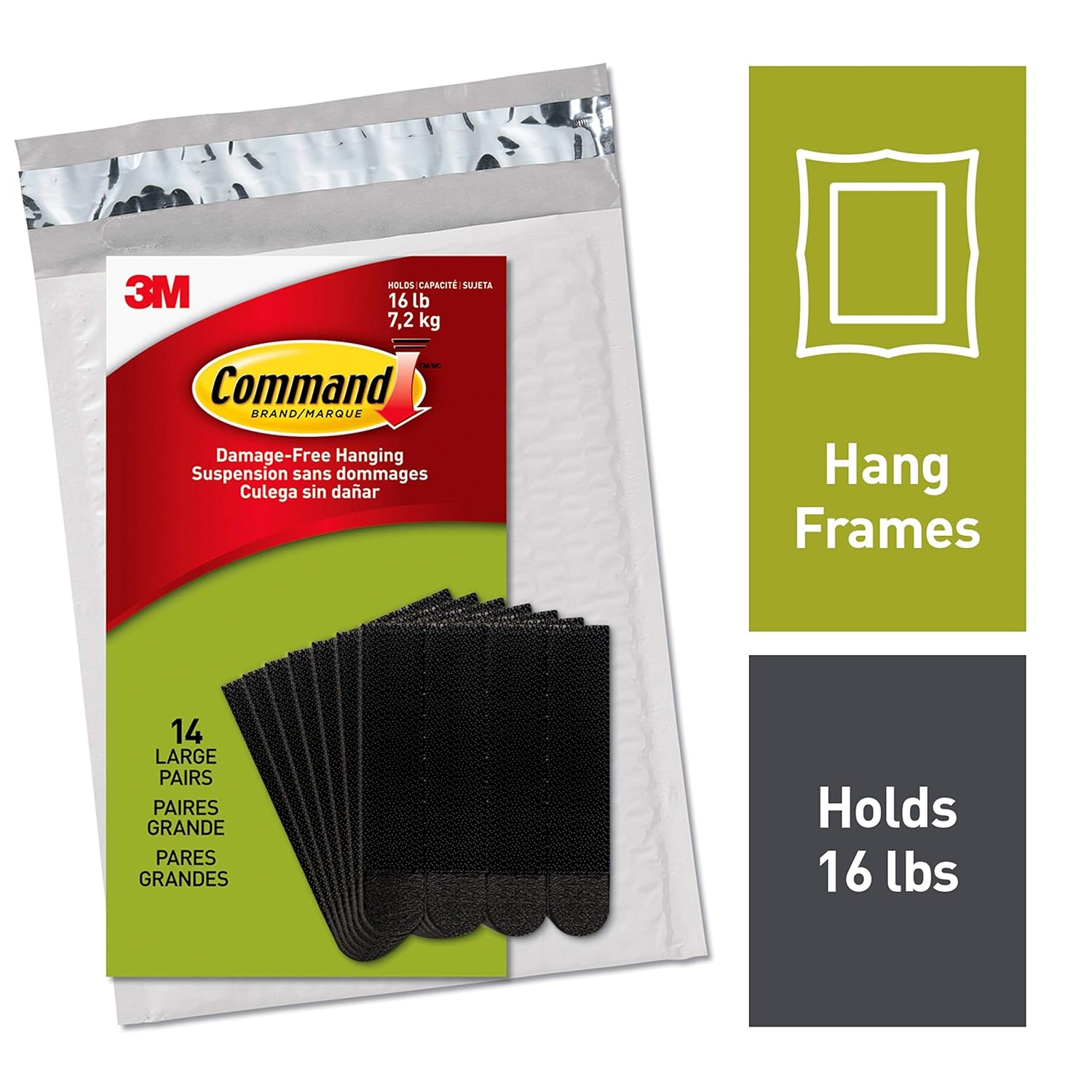 Command Large Picture Frame Hangers, Create Gallery Walls, Easy On, Easy Off, 12 Pairs (24 Strips), Value Pack