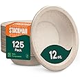 Paper Bowls, 100% Compostable Disposable Soup Bowl [125-Pack] - (PFAS-Free) - (BPI Certified) - [12 oz] Heavy Duty, Eco-Frien