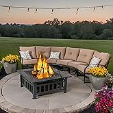 F2C 32 inch Outdoor Fire Pit Square Fireplace Metal Wood Burning Stove w/Waterproof Cover Poker, Patio Backyard Travel Campin